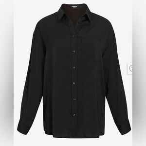 Express Satin Boyfriend Portafino Black long sleeved Shirt